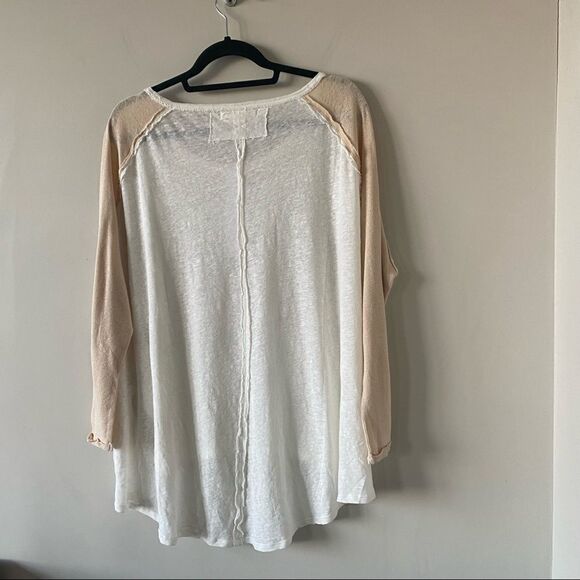 FREE People-Grand Slam Linen Blend Three-Quarter Sleeve Top (Size:Medium) - Picture 4 of 12